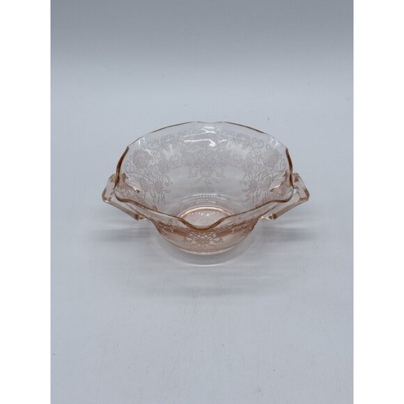 Vintage Hazel Atlas Florentine Poppy Pink Depression Glass Double Handle Bowl 6" - Picture 6 of 8